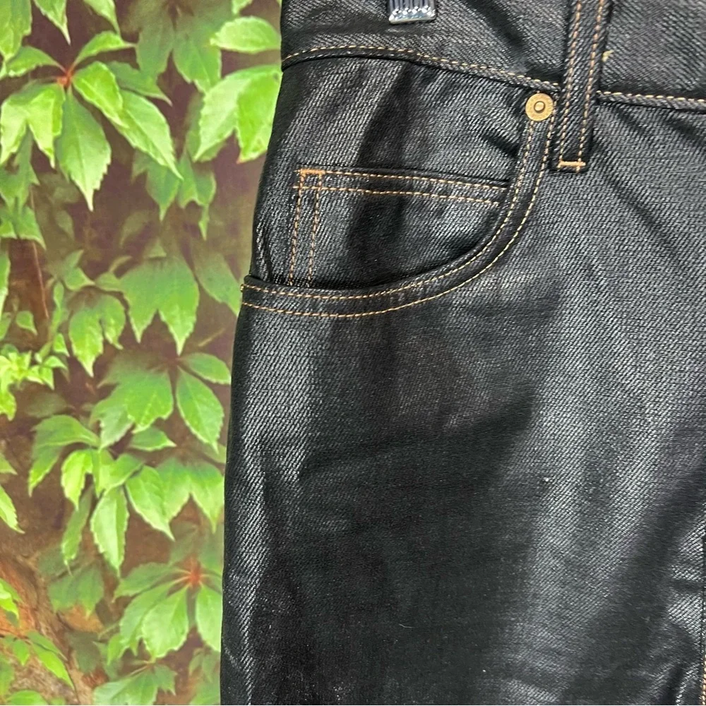 TOPSHOP Modern Architectural Black Waxed Denim Wide Leg Jeans, 4 - Picture 5 of 16